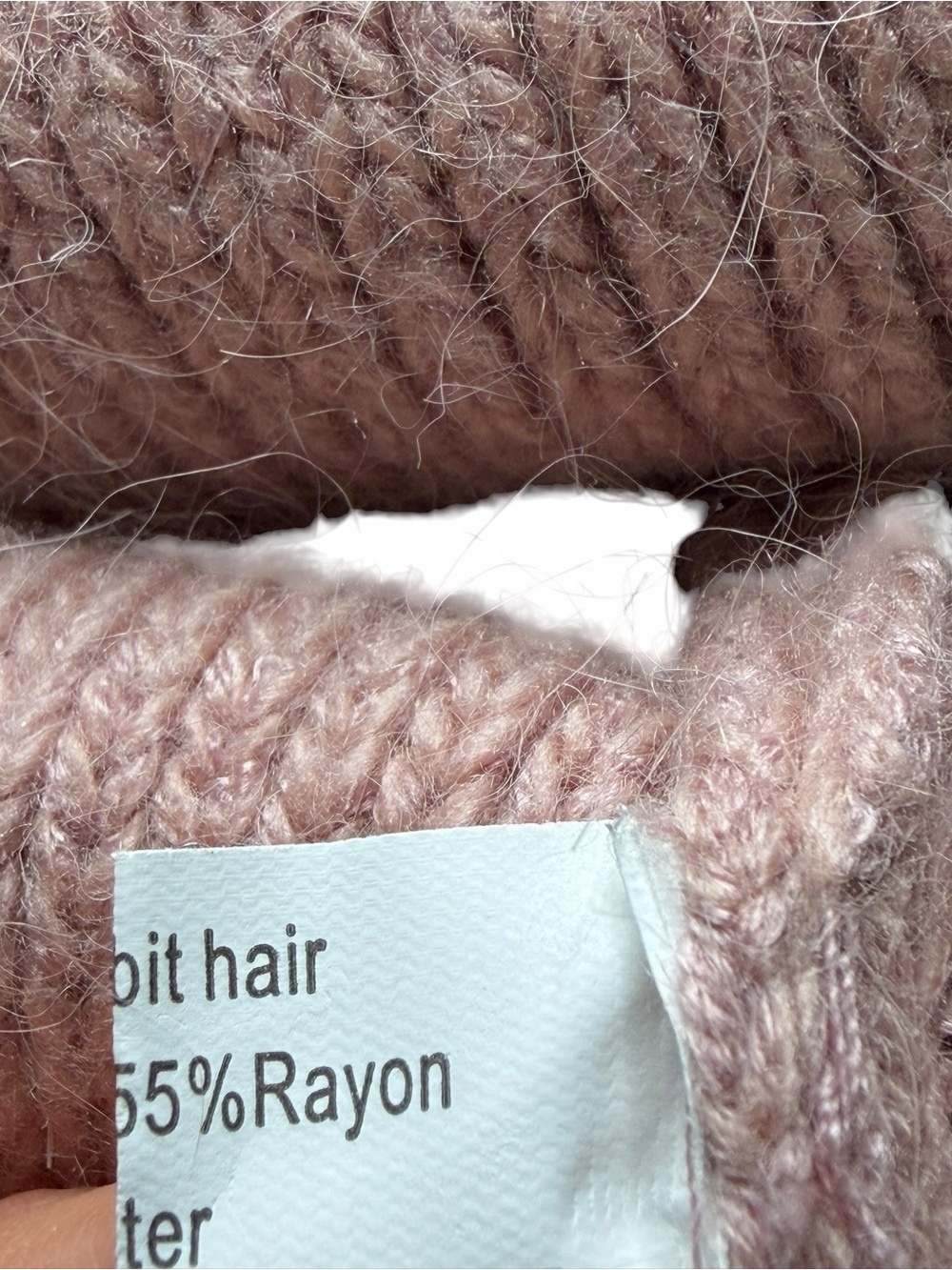 Women's Mauve Pink Rabbit Pom Beanie Hat in Dusty‎ Pink - Cozy Winter Accessory - Picture 6 of 6
